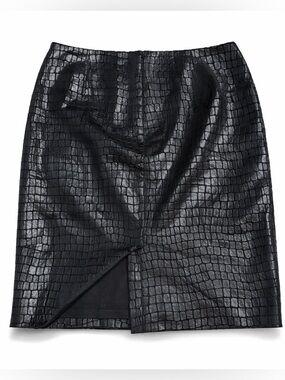 Anne Klein Croc Embossed Black Mini Skirt Faux Leather Y2K Edgy Sleek Size 6